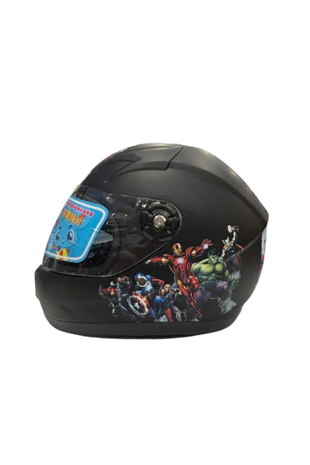 KRM Süper Kahramanlar Full Face Çocuk Kaskı - Mat Siyah
