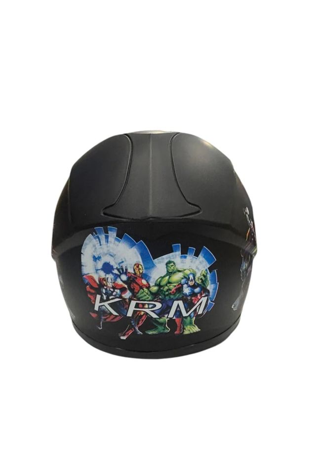 KRM Süper Kahramanlar Full Face Çocuk Kaskı - Mat Siyah