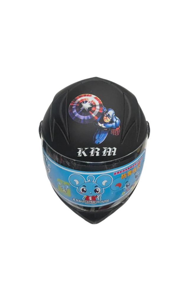 KRM Süper Kahramanlar Full Face Çocuk Kaskı - Mat Siyah