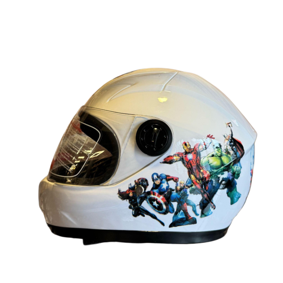 KRM Süper Kahramanlar Full Face Çocuk Kaskı - Beyaz