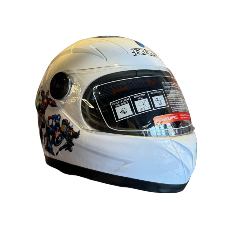 KRM Süper Kahramanlar Full Face Çocuk Kaskı - Beyaz