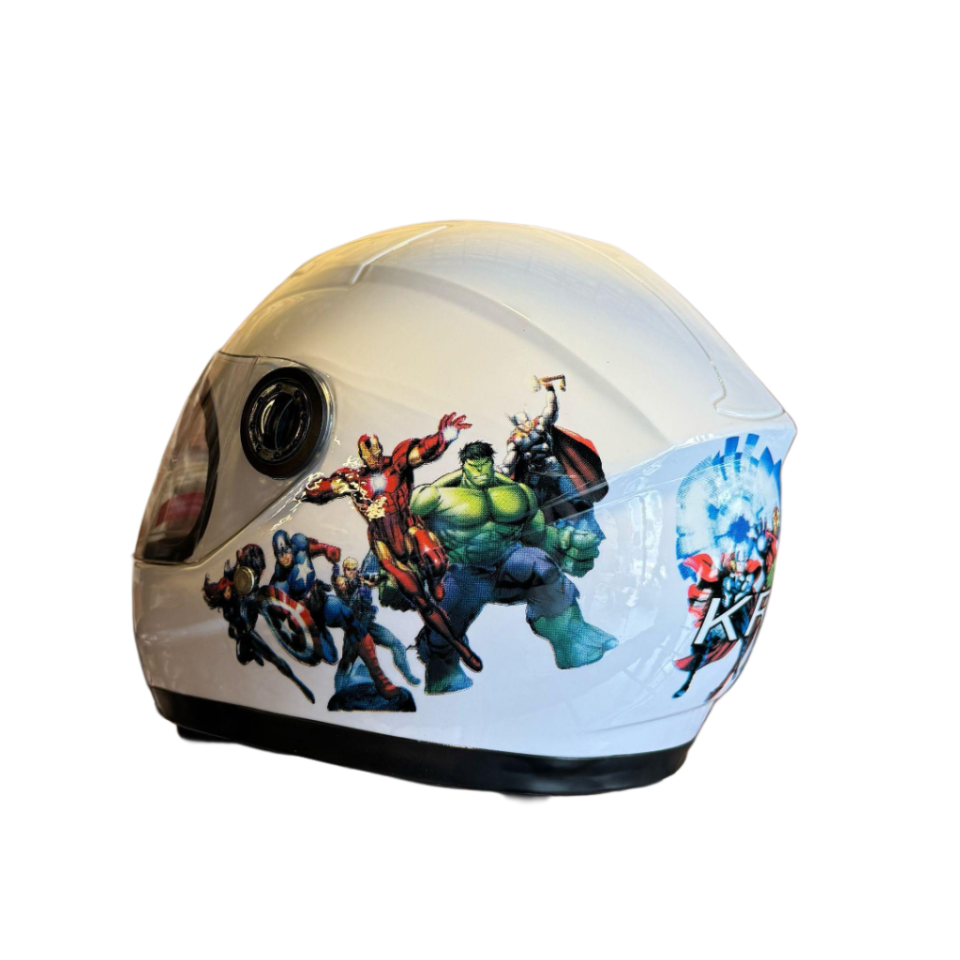 KRM Süper Kahramanlar Full Face Çocuk Kaskı - Beyaz