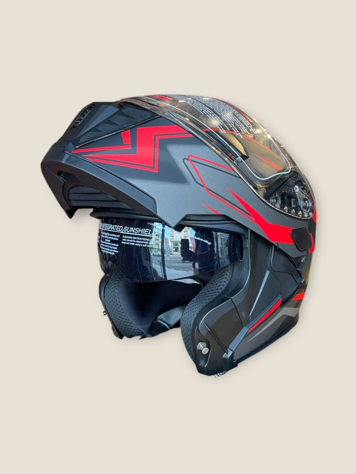 Kırmızı Siyah Çene Açılır Kask Large