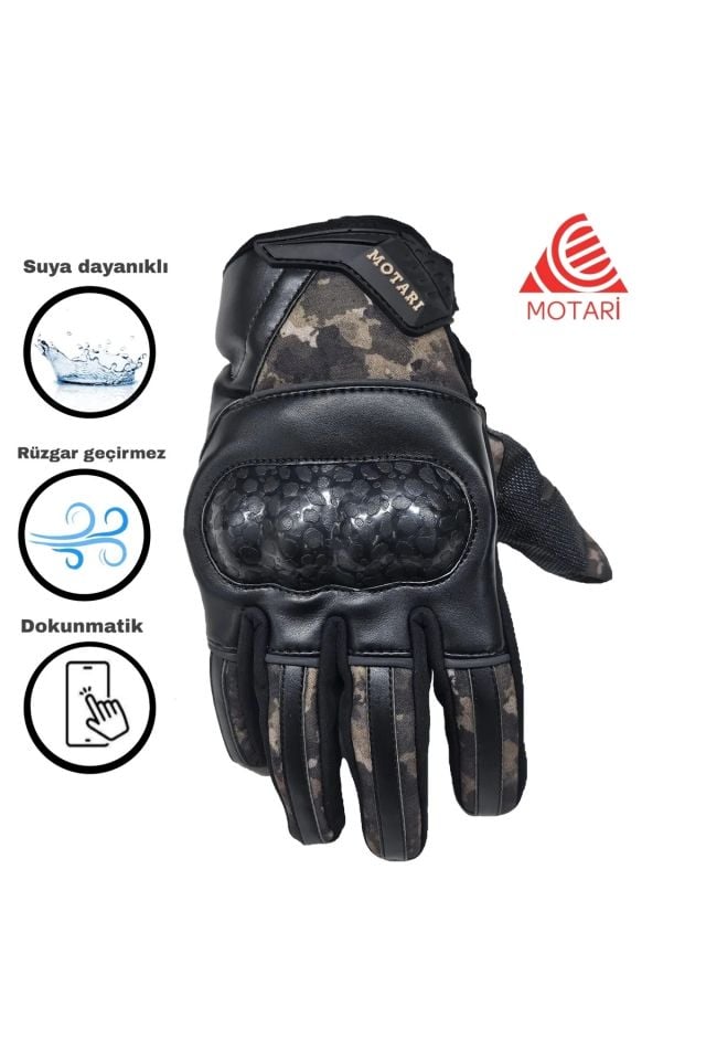 Softshell Avuç içi korumalu Suya dayanıklı Rüzgar geçirmez Kamuflaj desenli motosiklet eldiveni