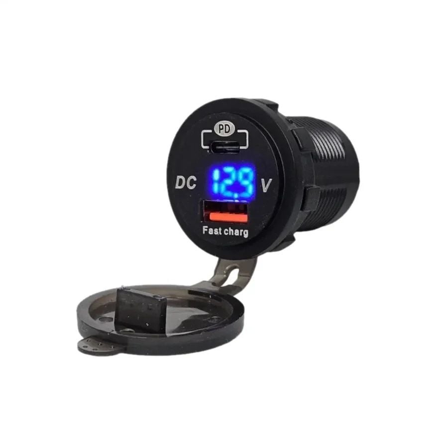 12V 24V DC USB QC3.0 Type-C PD Şarj Port Voltmetreli Yuvarlak MT-UP10