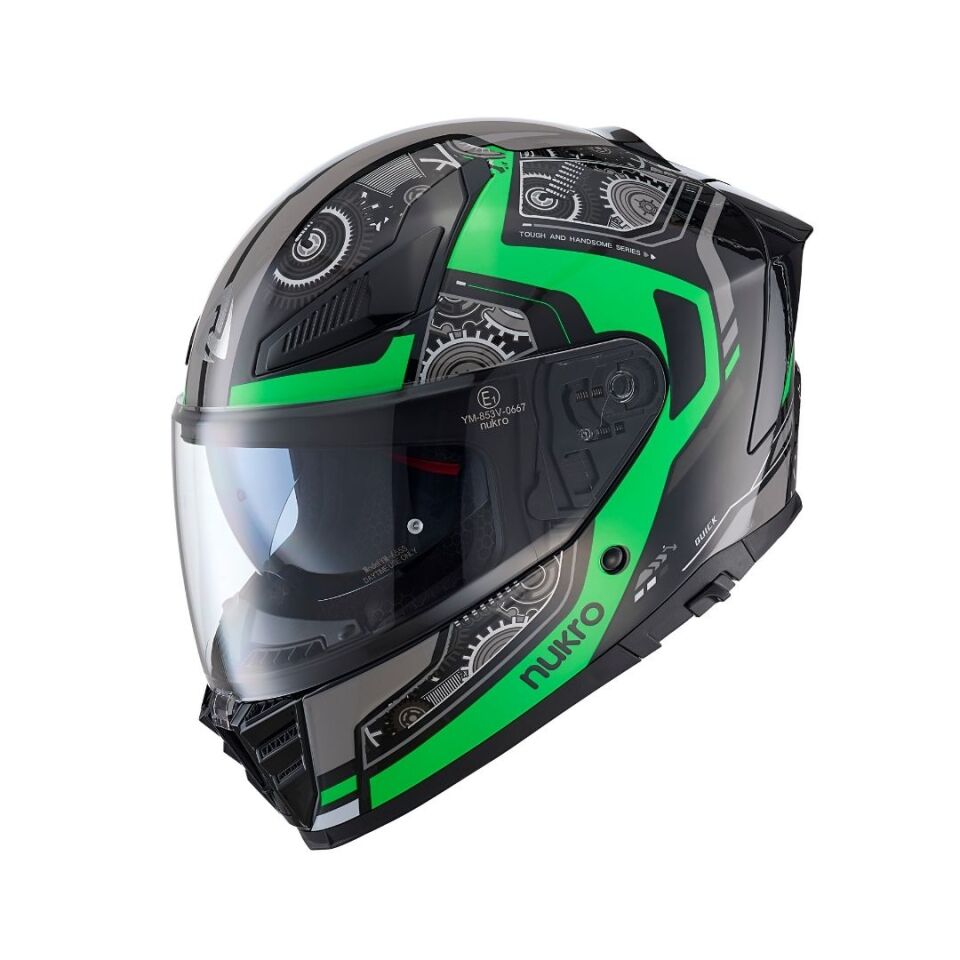 Nukro YM-853 Combat Green Black Kapalı Kask XL
