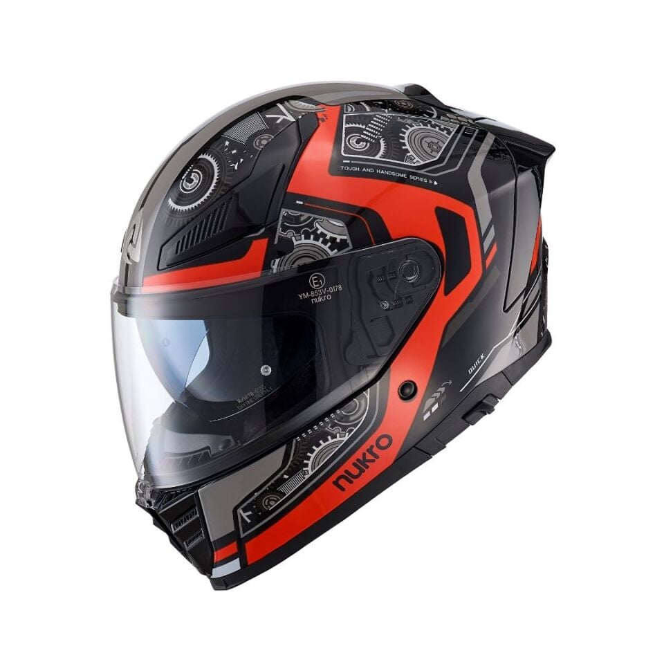 Nukro YM-853 Combat Red Black Kapalı Kask L
