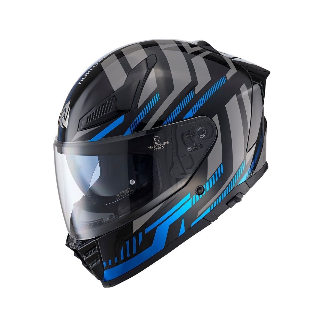 Nukro YM-853 Power Blue Black Kapalı Kask L