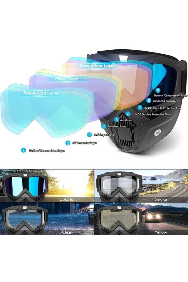 Rüzgar geçirmez HD Motosiklet ve kar kayak Spor Gözlük Motokros Yaz UV Koruma gümüş renk